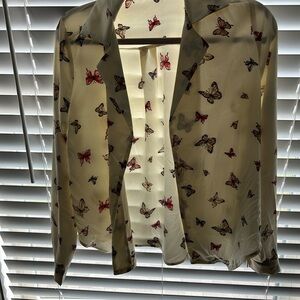 Timing Butterfly Print Sheer Top